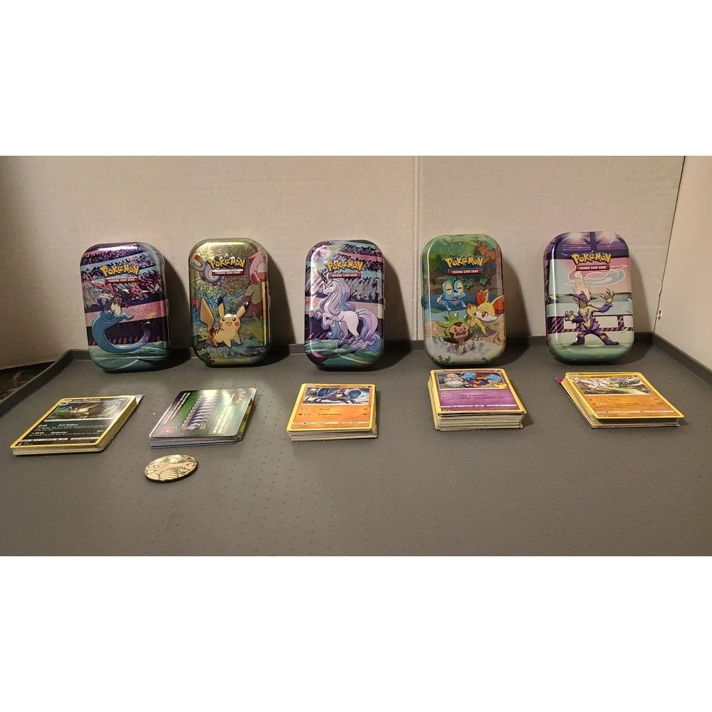 Pokemon Mini Tin Collection Multicolor Good 5 Tins Cards Coin Lot